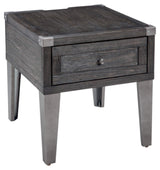 Signature Design by Ashley Todoe Industrial Square End Table with 1 Drawer, 2 Outlets and 2 USB Charging Ports, Dark Gray with Weathered Pine Finish Signature Design by Ashley