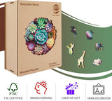 Mys Aurora Unique Wooden Jigsaw Puzzles - Mandala Succulent Plants, 500 Pcs King Size 16.9'' x 16.3'', Luxurious Shaped Wood Puzzle, Beautiful Package, Best Gift for Adults and Kids, Family Game Mys Aurora