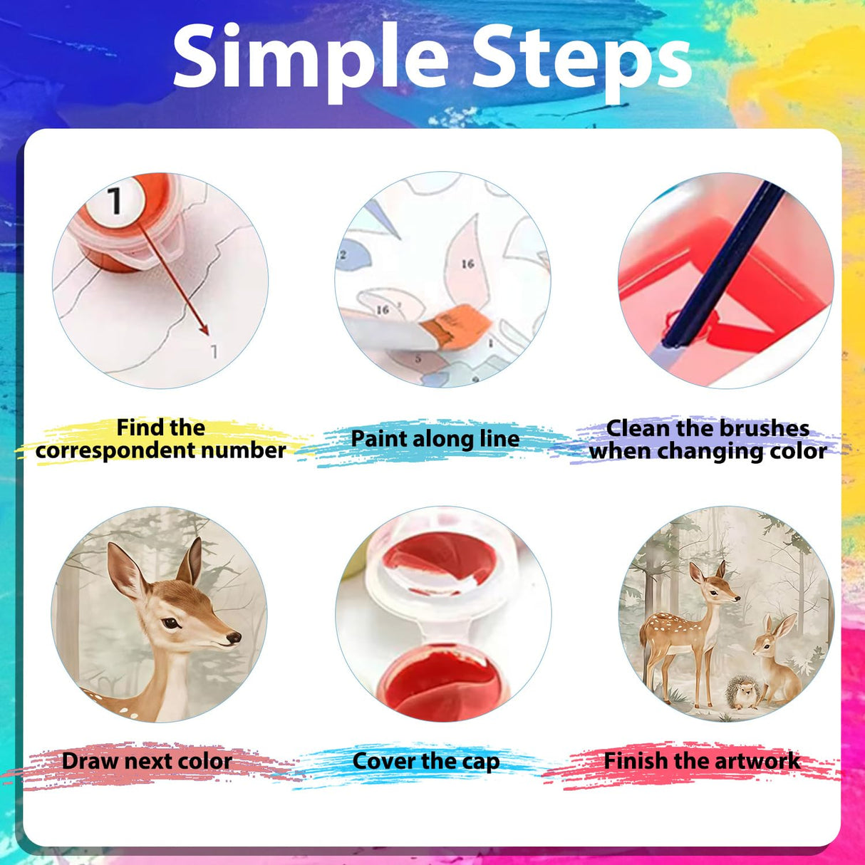 xcemhil 3 Pack Paint by Numbers Kit for Adults, Framed Paint by Number Animals, Fox and Bear Number Painting Kit for Beginners for Gift and Home Wall Decor 8x12 Inch xcemhil