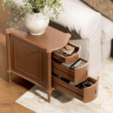 STO'SENSE Nightstand w/Charging Station & 3 Drawers, Pre-Assembled, Vintage Side Table w/Antique-Finished Pulls, Rustic Wood Finish, Narrow End Table w/Turned Legs for Bedroom (1, Brown) STO'SENSE