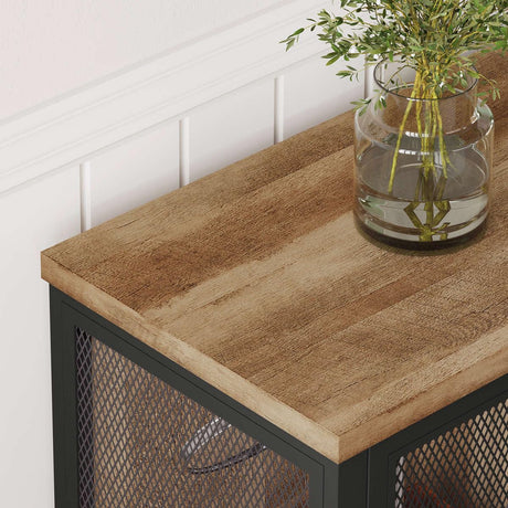 Rustic Vintage Oak Coffee Bar Cabinet with Versatile Storage for Home BON AUGURE