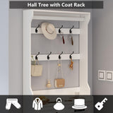 Betoko Hall Tree with Shoes Storage,Farmhouse Entryway Coat Rack Wooden Mudroom Hallway Tree Bench Corner Tree Cabinet with 8 Coat Hooks & 3 Shoes Cabinets & 2 Drawers(White) Betoko