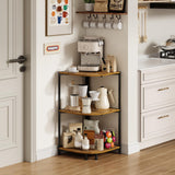 keomaisyto Coffee Bar Cabinet, 3-Tier Corner Coffee Stand with Storage Shelf & 16.34" Countertop, Rustic Wood Coffee Bar Station with Adjustable Feet for Kitchen/Entrance/Living Room/Dining Room keomaisyto
