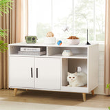 Mdeam Cat Litter Box Enclosure, Hidden Litter Box Furniture with Front Entry, 2-Door Storage Cabinet, 2 Compartments, Scratcher Pad, Air Vents, Wooden Side End Table (White) Mdeam