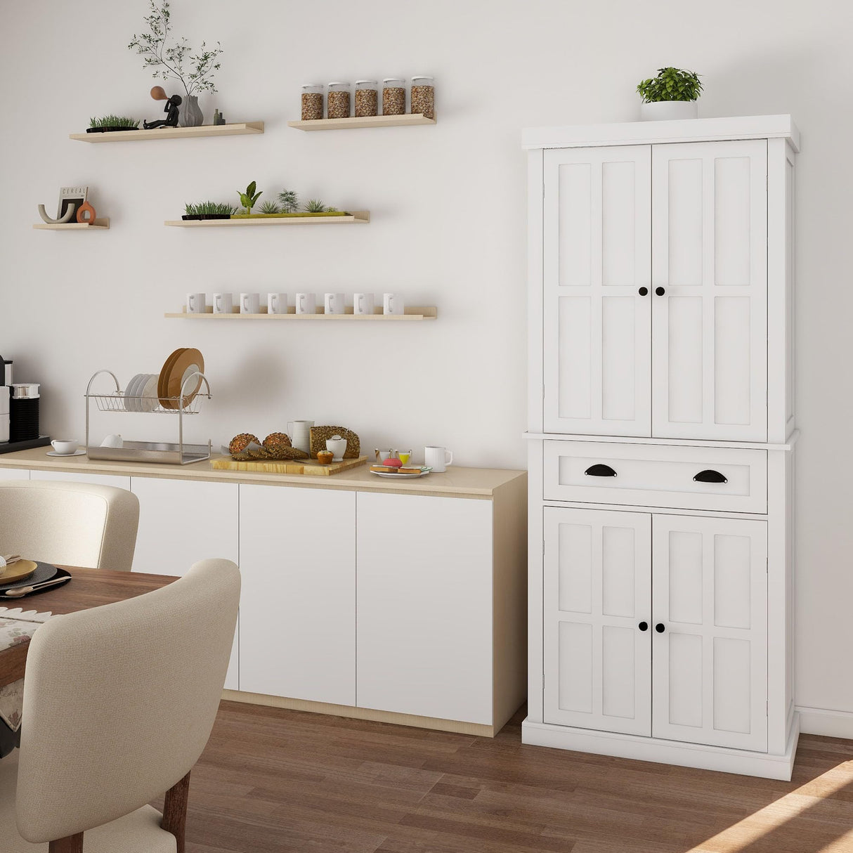 OQSC 72" Tall Kitchen Pantry and Storage Cabinet with Doors and Shelves, White Portable Pantry for Kitchen, Large Stand Alone Kitchen Pantry Storage Organizer OQSC