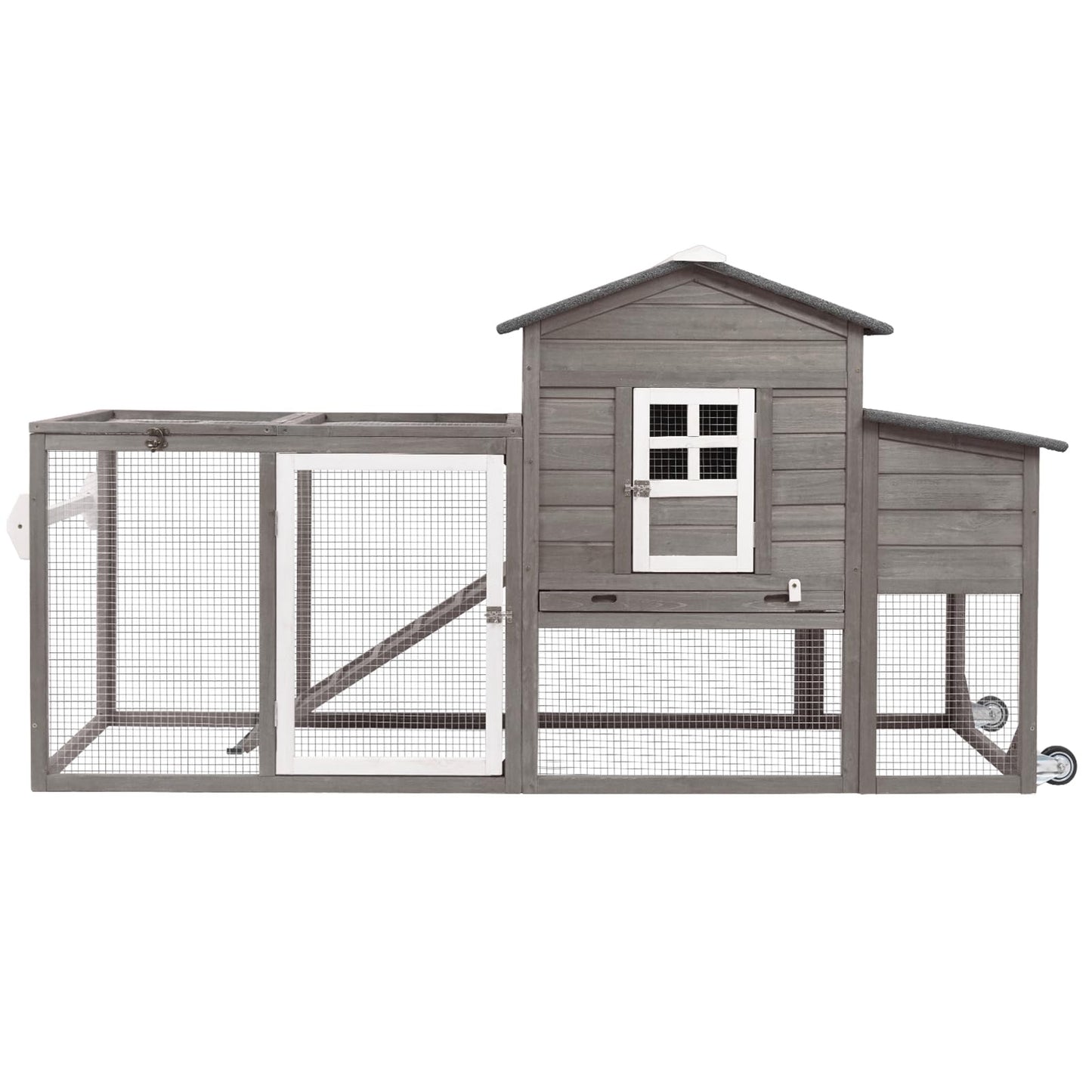 Ketive Wooden 79" Chicken Coop with Wheels Asphalt Roof Nest Boxes Pull-Out Trays - All Solid Wood and Galvanized Wire Mesh Chicken House Against Snakes, Weasels - WoodArtSupply