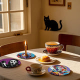 NEGEKFKX 8 Pcs Halloween Diamond Art Painting Coasters Kits,Horror Coaster with Holder for Adults, Non-Slip DIY Dot Paint Craft Kits,5D Full Drill DIY Diamond Dot Gem Art Kit Home Decor Arts Craft NEGEKFKX