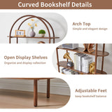 79" Tall Arched Bookshelf with Sliding Tambour Doors, Mid Century Modern Curved Bookcase Cabinet with Storage, 4-Tier Open Display Storage Shelf for Home Office,Living Room (Walnut, 79inch) Janmer Home