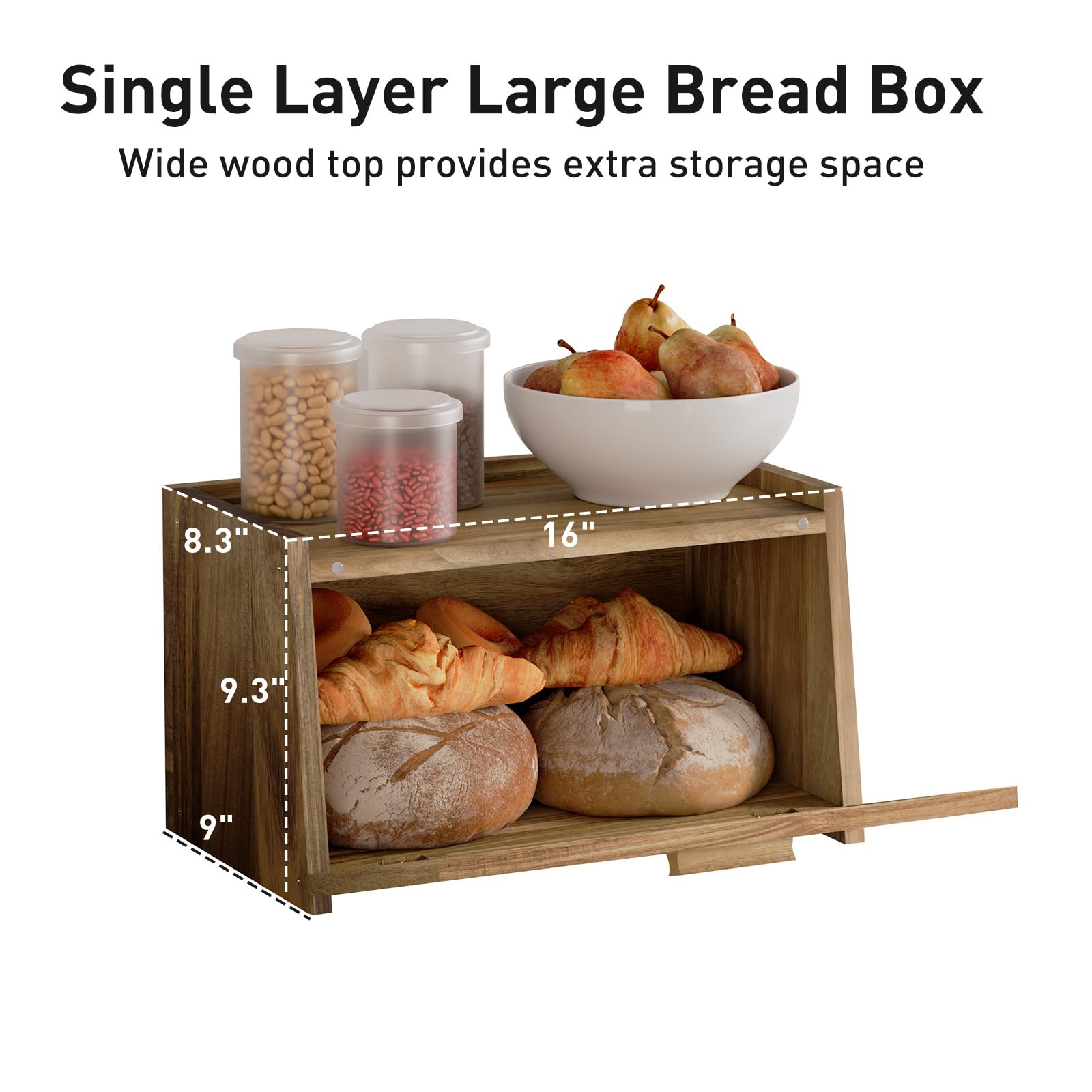 Acacia Wood Bread Box for Kitchen Countertop, Large Wooden Bread Storage Container, with Clear Window Back Air Vent and Anti-falling Design, Bread Boxes for Keeping Food Fresh in Home and Kit - WoodArtSupply