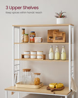 VASAGLE Oak + White 6-Tier Kitchen Baker's Rack with Adjustable Shelves & Hooks VASAGLE