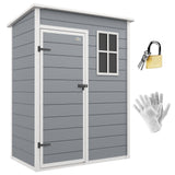 Outsunny 5' x 3' Resin Outdoor Storage Shed with Floor, Garden Shed with Lockable Door, Window and Vent, Plastic Utility Tool Shed for Backyard, Patio, Lawn, Gray Outsunny