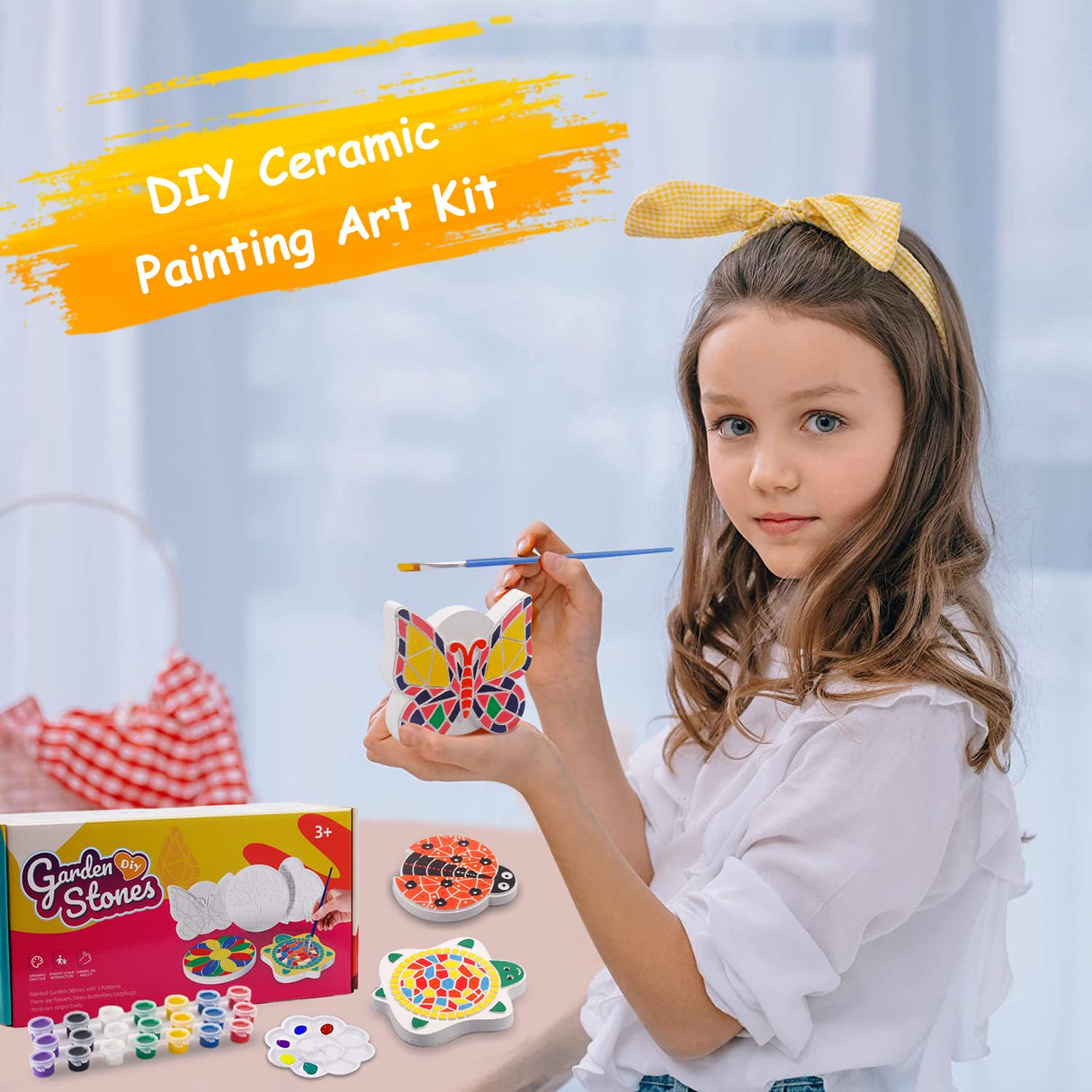 Weilim Paint Your Own Stepping Stones 5-Pack for Kids, Boys & Girls Ages 3-12, Butterfly, Turtle, Flower, Tree & Ladybug DIY Outdoor Garden Art & Craft Ceramic Painting Set Weilim