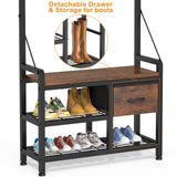 Lulive Hall Tree, 31.5” Entryway Bench with Coat Rack freestanding, 5 in 1 Intelligent Design Shoe Bench and Wall Rack 17 Hooks and Drawers (Rustic Brown) Lulive