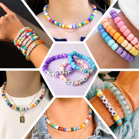 Quefe 3960pcs Pony Beads for Friendship Bracelet Making Kit 48 Colors Kandi Beads Set, 2400pcs Plastic Rainbow Bulk and 1560pcs Letter Beads with 20 Meter Elastic Threads for Craft Jewelry Necklace QUEFE