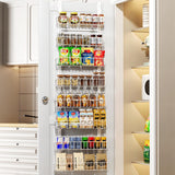 Delamu Adjustable Cabinet Door Organizer, 8-Tier Hanging Spice Rack Organizer, Metal Over the Door Pantry Organizer, Pantry Organizers and Storage Shelves for Kitchen Bathroom Laundry Room, White Delamu