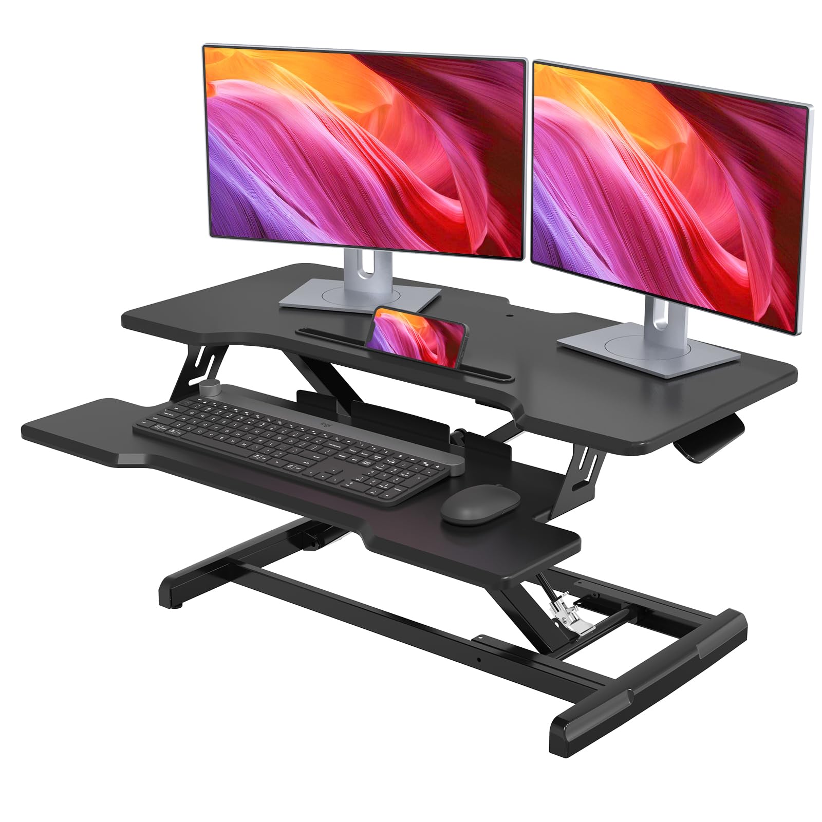 JYLH JOYSEEKER Standing Desk Converter 32 inch, Height Adjustable Sit Stand Desk Riser, Quick Sit to Stand Tabletop Dual Monitor Riser Workstation for Home Office with Keyboard Tray, Black - WoodArtSupply