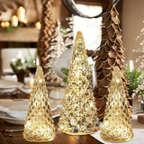 Christmas Decorations Indoor, YEAHOME Set of 3 Pre-lit Gold Glass Christmas Tree for Home Decor, Christmas Table Decorations Lighted Xmas Tree with Timer for Living Room Mantel Tabletop Party YEAHOME