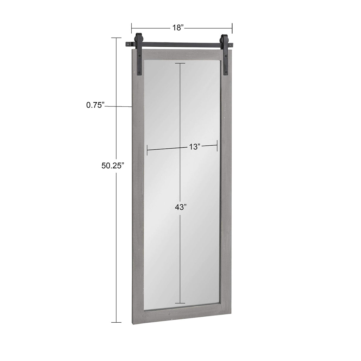 Kate and Laurel Cates Farmhouse Wood Framed Panel Mirror, 18 x 50, Gray, Barn Door-Inspired Rustic Mirrors for Wall Kate and Laurel