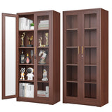 Glass Display Cabinet, Display Case with Glass Doors and Shelves, Metal Curio Cabinets with Locking, 71" Tall Bookcase with Glass Doors for Home, School, Clinic (Wood Color)- Assemble Required Polup