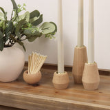 Wooden Candlestick Holders for Taper Candles Set of 3 | Luxury Wood Candle Holders with Gold Cups and Decorative Wooden Cubes | Fireplace Candle Holder | Console Table Decoration Pieces LIFE SENSES