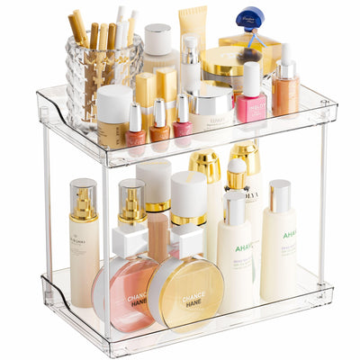 Yieach 2 Tier Bathroom Counter Organizer,Tiered Bathroom Organizer for Makeup,Perfume,Beauty Products,Skincare Organizers Shelf,Vanity Storage Tray for Bedroom,Spice Racks for Kitchen Corner,Rectangle