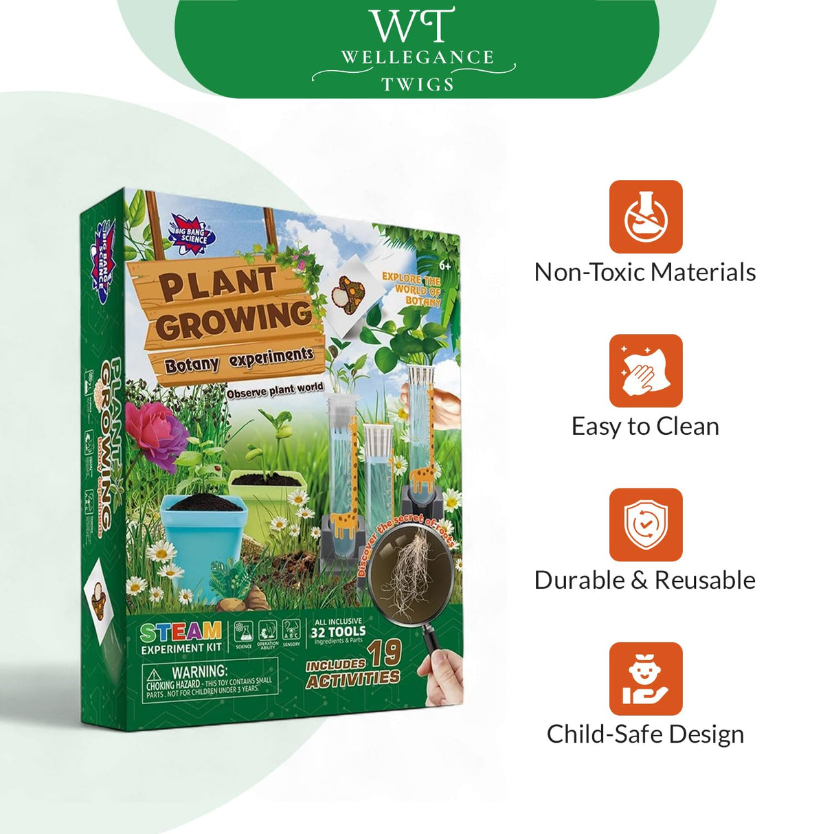 STEM Plant Growing Kit for Kids Ages 8–12 | 19 Hands-On Science Experiments | Learn Transpiration, Hydroponics & More | Grow with Seeds from Your Kitchen | Perfect for School & Home Projects Wellegance Twigs