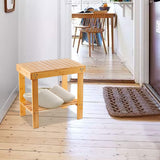 VaeFae Bamboo Spa Bench Wood Seat Stool Foot Rest Shaving Stool with Non-Slip Feets Storage Shelf for Shampoo Towel,Works in Bathroom/Living Room/Bedroom/Garden Leisure VaeFae