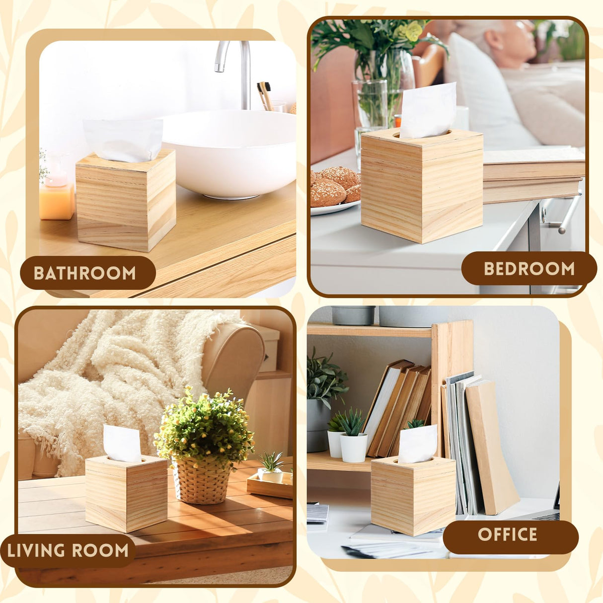 Wonderjune 6 Pcs Wood Tissue Box Cover for DIY Unfinished Wood Box Custom Design Square Wooden Tissue Cover Holder with Flip Opening Top for Arts Crafts Bathroom Decor Home Decor Wonderjune