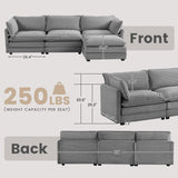 ROWHY Oversized Modular Sectional Sofa with Movable Ottoman, 112 Inch 4 Seat Modern Corduroy Sofa Set, Convertible L Shaped Couch for Living Room and Office, Dark Grey ROWHY