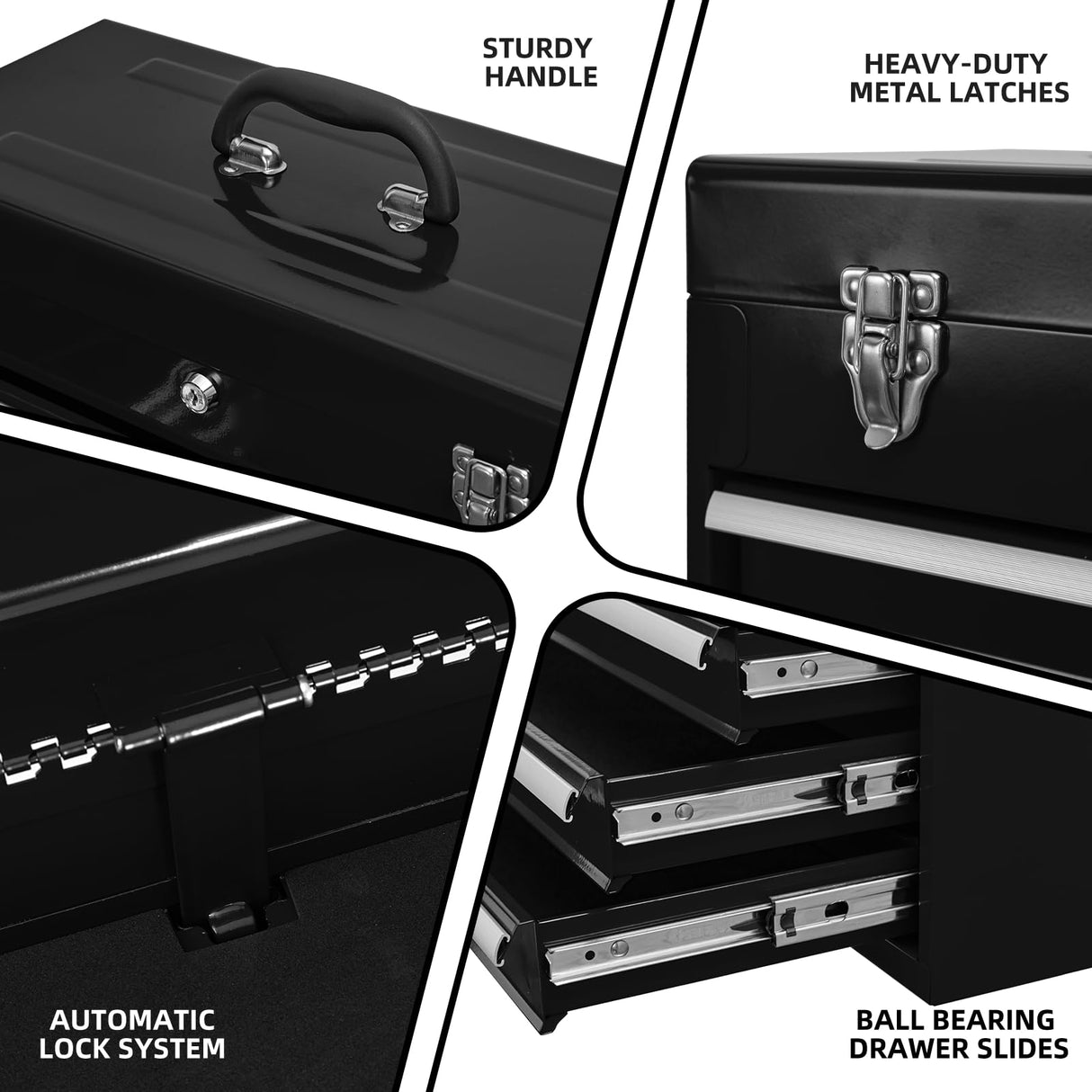 Runboll Portable Tool Chest Metal 4-Drawer Tool Cabinet 20" Steel Tool Storage Box Organizer with Metal Cylinder Lock and Latch Closure, for Home Improvement, Auto Mechanics Runboll