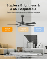 CubiCubi Ceiling Fans with Lights - 52 inch Black Ceiling Fan with Light and Remote/APP, Dimmable, Super Quiet, Modern Ceiling Fan for Indoor Bedroom, Living Room, Kitchen CubiCubi