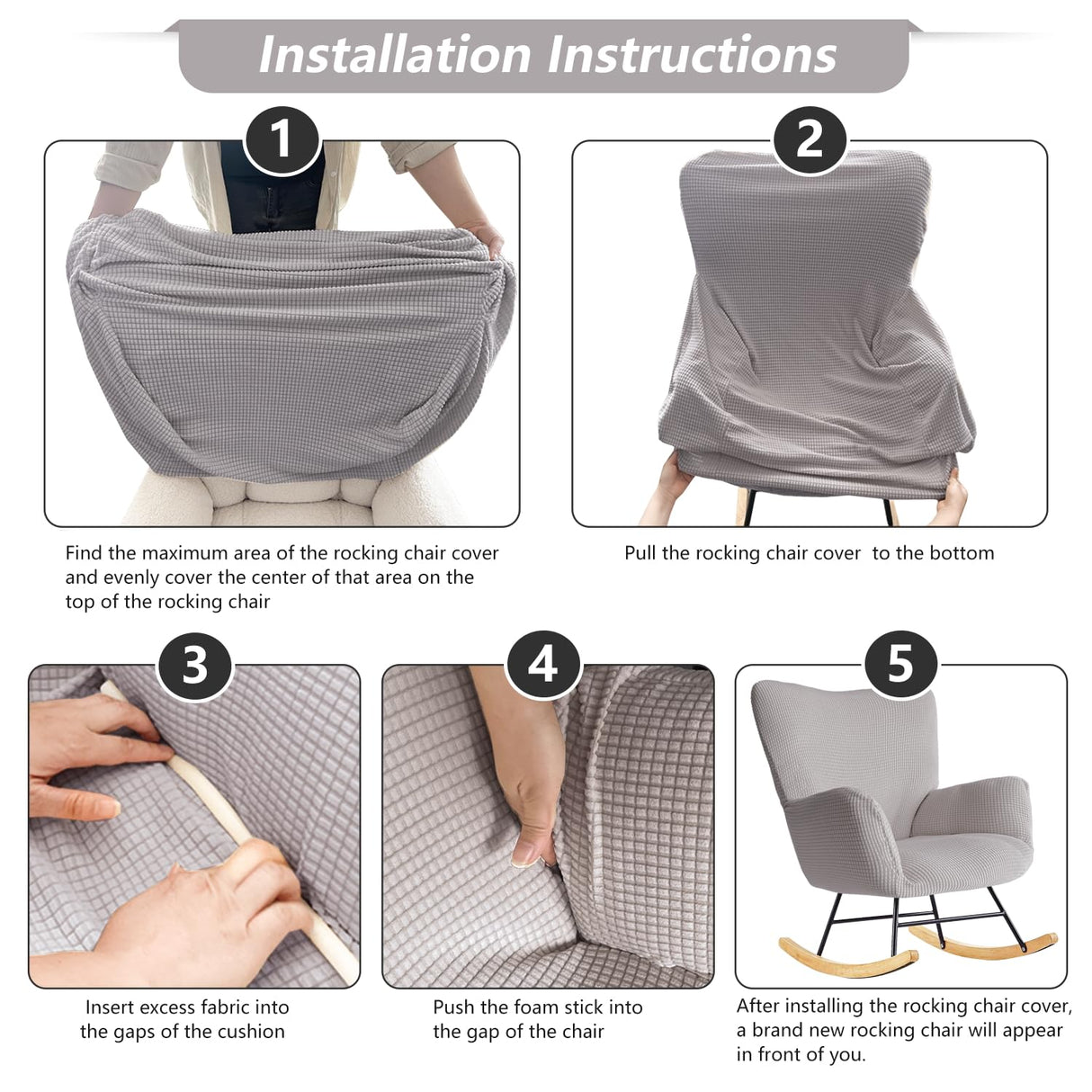 Dipurman Nursery Rocking Chair Cover,1 Piece Glider Chairs Cover Slipcovers,Soft with Elastic Bottom Spandex Jacquard Small Checks,Furniture Protector Washable,Light Gray Dipurman