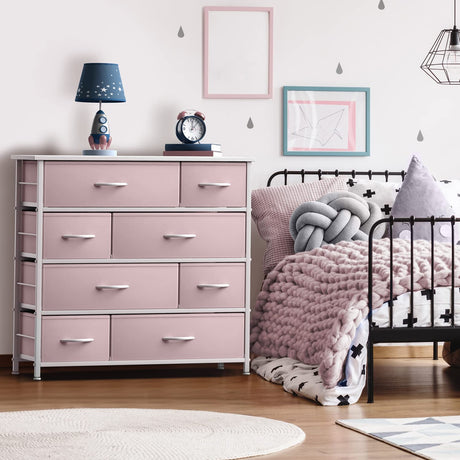 Sorbus Dresser with 8 Drawers - Furniture Storage Chest for Kid’s, Teens, Bedroom, Nursery, Playroom, Clothes, Toys - Steel Frame, Wood Top, Fabric Bins (Pink) Sorbus