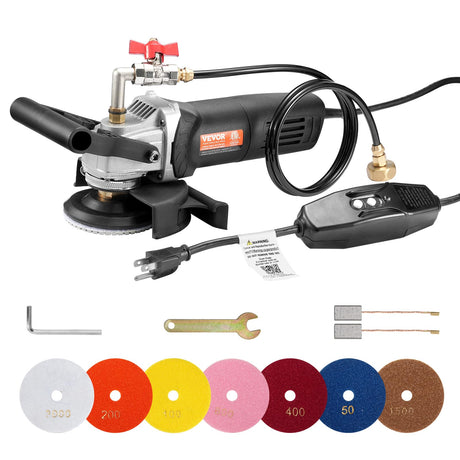 VEVOR Wet Polisher 800W, 4" Concrete Grinder with 6 Variable Speed and 7 Polishing Kits, Wet Grinder Machine for Marble, Granite, Stone, Rock, Tile, Equipped with a GFCI Switch, (1000 - 4000 RPM) VEVOR