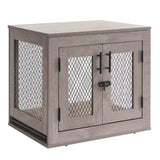 unipaws Dog Crate Furniture, Wooden Dog Kennel for Small Breed, Indoor Decorative Wood Dog Cage, Inside Side End Table Crate with Tray and Dog Bed for Puppy, Cats, Min Pigs, Rabbit, Up to 25 lbs unipaws