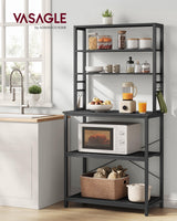 VASAGLE Coffee Bar, 31.5 Inches Baker's Rack for Kitchen with Storage, 6-Tier Kitchen Shelves with 6 Hooks, Microwave Stand, Industrial, Charcoal Gray and Black UKKS019B22 VASAGLE