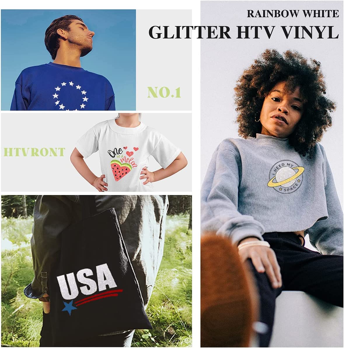 HTVRONT White Glitter HTV Vinyl Roll-12 x 5 FT White Glitter Heat Transfer Vinyl Bundle, White Glitter Iron on Vinyl for All Cutter Machine HTVRONT