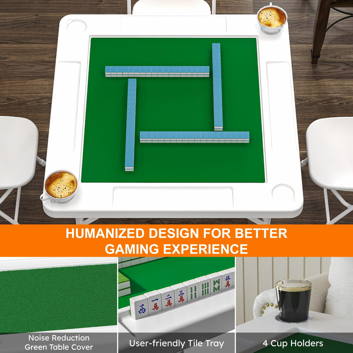 HXBOAUVS 35.4" Square Folding Card Table with Green Felt Surface - Multi-Game Mahjong Table, Domino and Poker Tables for 4 Players, Portable Design with Built-in Cup Holders for Home & Party Use HXBOAUVS