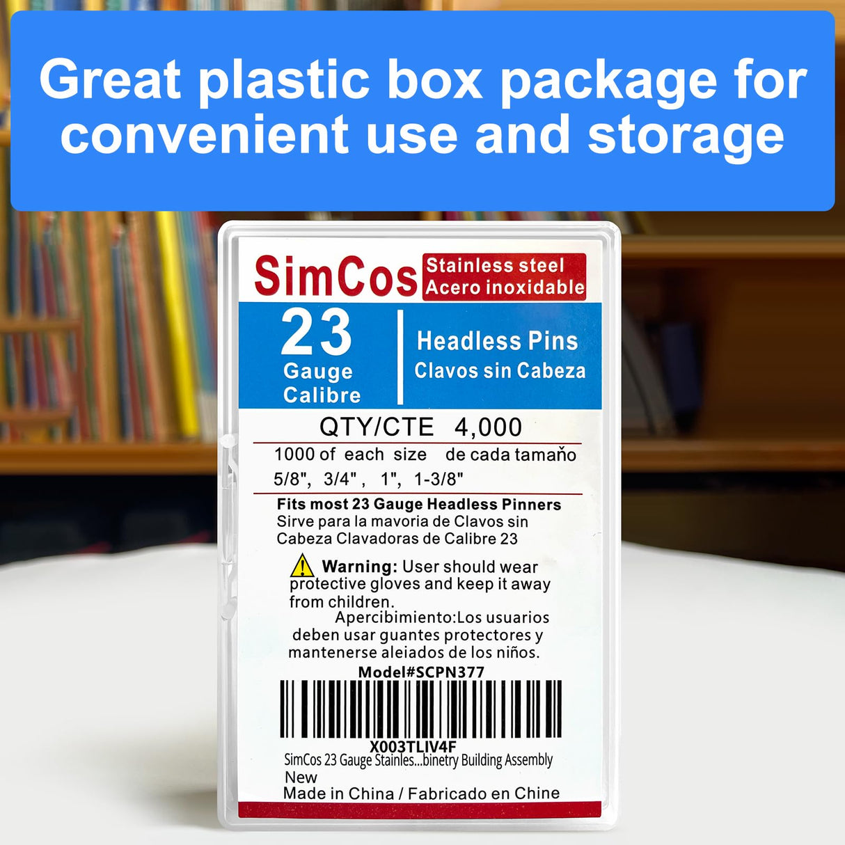SimCos 23 Gauge Stainless Steel Pinner Nails (5/8",3/4",1",1-3/8") assorted 4 sizes' Headless Pin Nails for 23 GA Pneumatic or Electric Pin nailer or pin nail gun,Project Pack (4000) SimCos