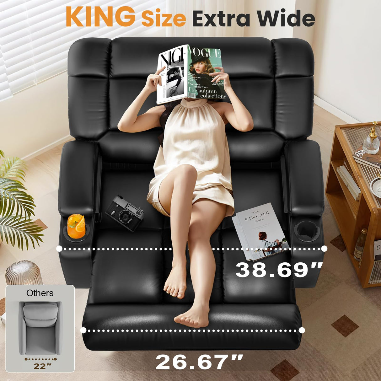 Reclining Sofa and Loveseat Set, Loveseat Recliner and Single Oversized Recliner Chair with Heat Massage, Removable Console, Storage Armrests, Breathable Faux Leather Manual Couches for Living Room Furgatti