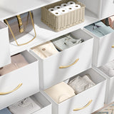 Fixwal Dresser for Bedroom with Power Outlets and LED Lights, White 55" TV Stand with 8 Drawers, Fabric Chest of Drawers with PU Finish for Living Room, Entryway Fixwal