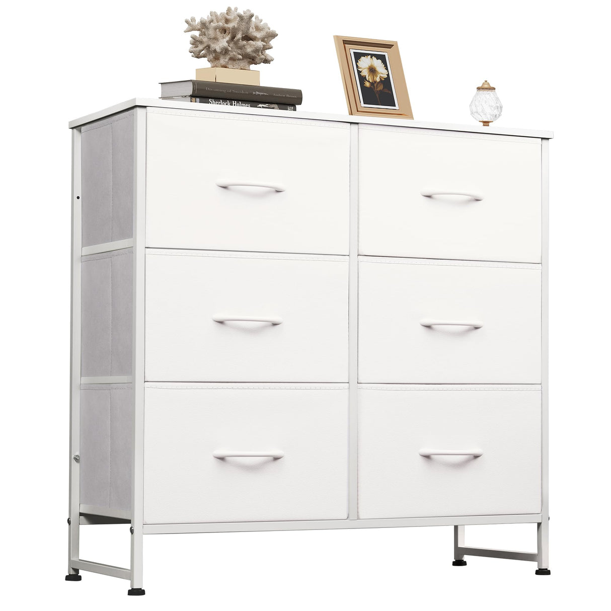 WLIVE White Dresser for Bedroom, 6 Drawer Double Dresser, Fabric Storage Tower with Fabric Bins, Chest of Drawers for Closet, Living Room, Hallway WLIVE