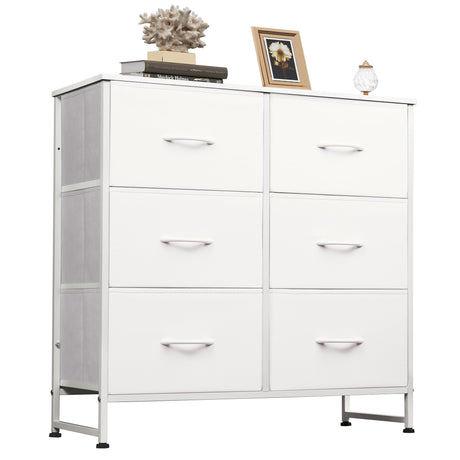 WLIVE White Dresser for Bedroom, 6 Drawer Double Dresser, Fabric Storage Tower with Fabric Bins, Chest of Drawers for Closet, Living Room, Hallway WLIVE