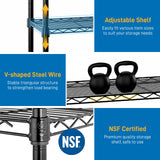 WISLAS 4 Tier Storage Racks Shelving, Heavy Steel Pantry Shelves, Adjustable Wire Shelving Rack, Suitable for Garage, Kitchen, Bathroom, Office, 16" W x 12" D x 50" H, Black WISLAS