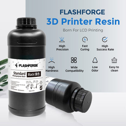 FLASHFORGE 3D Printer Resin, LCD UV-Fast-Curing Resin 405nm Standard Photopolymer Resin for LCD 3D Printing with High Precision Printing, Low Odor (Black, 1000G)