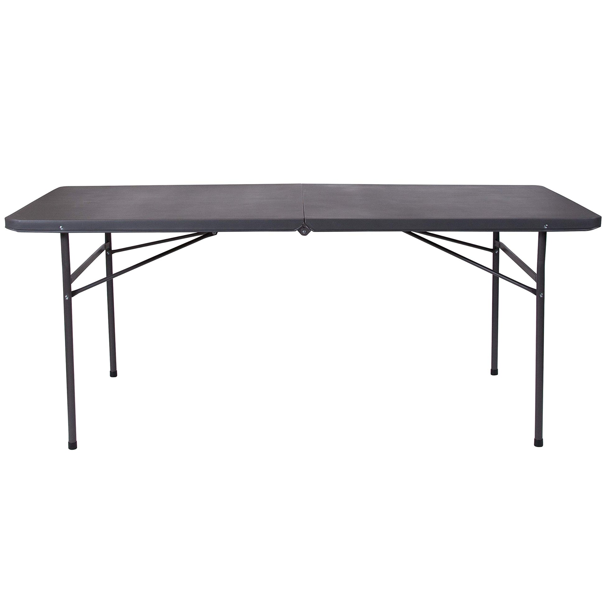 Flash Furniture 6' Rectangular Plastic Folding Event Table with Carrying Handle, Bi-Fold Portable Banquet Table for Indoor/Outdoor Events, Dark Gray - WoodArtSupply