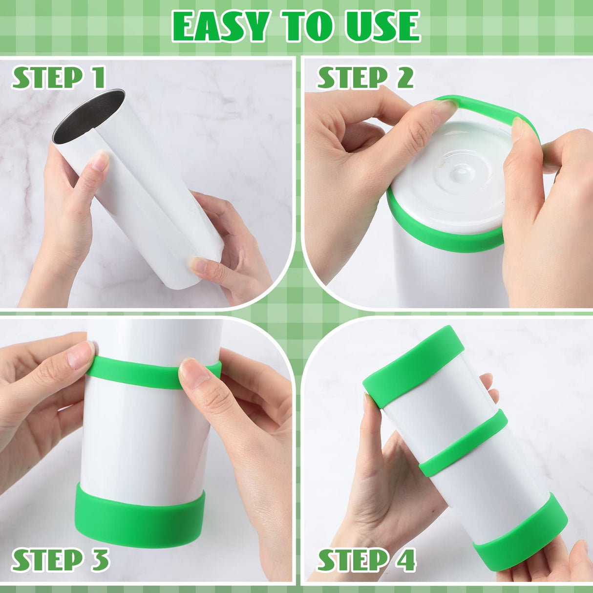 Yoande 24 Pcs Silicone Bands for Sublimation Cups Silicone Bands 2 Size Elastic Heat Resistant Thick Ring Rubber Bands Holder Tumbler Printing Band for Wrapping Cup Prevent Ghosting DIY Craft (Green) Yoande