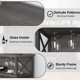 LVB Industrial Dark Gray Oak Wine Bar Cabinet with Storage Rack and Glass Holders LVB