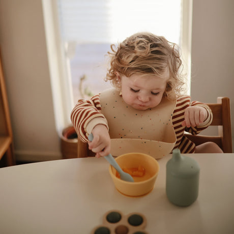 mushie Silicone Baby Feeding Spoons | 2 Pack (Cambridge Blue/Shifting Sand) mushie