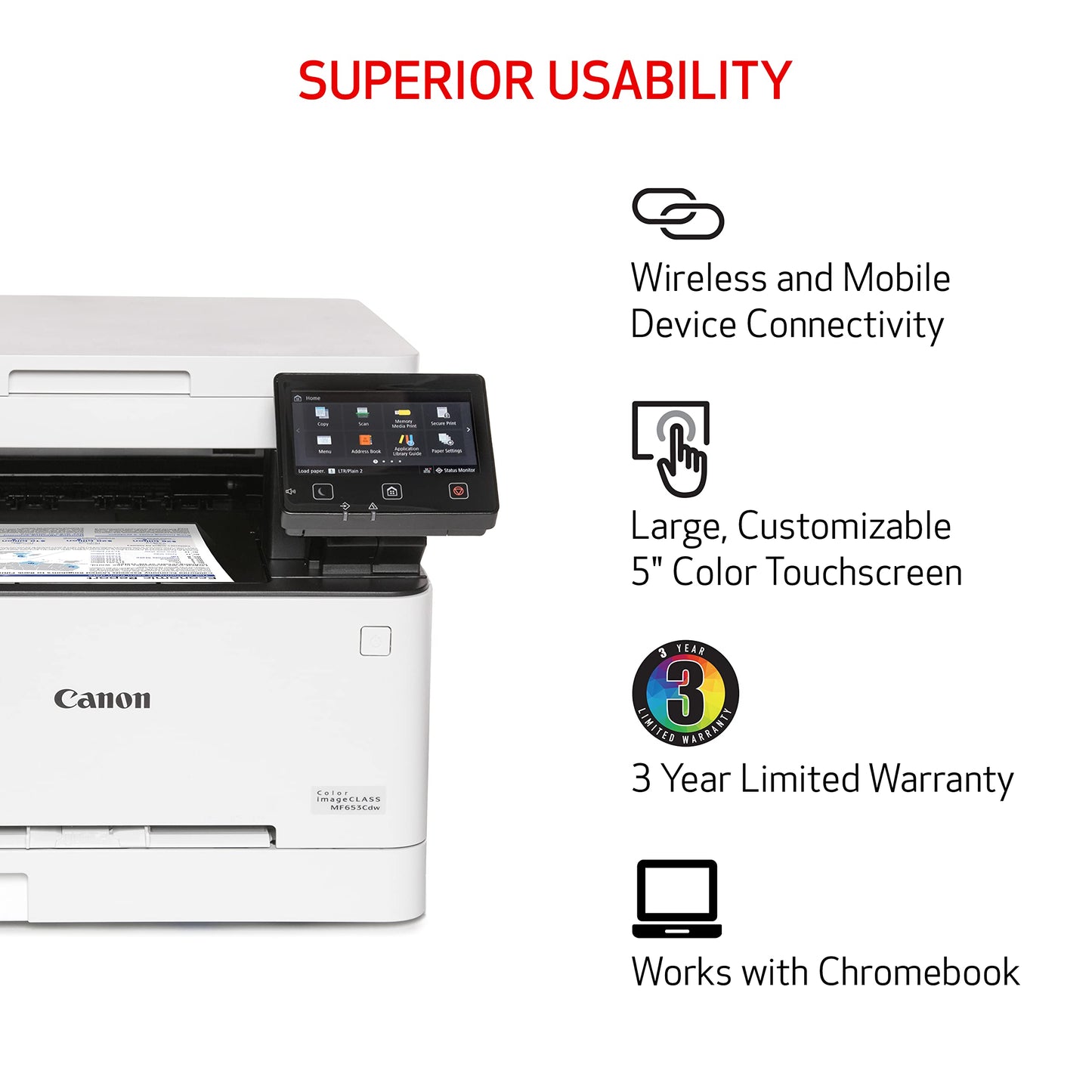 Canon Color imageCLASS MF653Cdw - Multifunction, Duplex, Wireless, Mobile-Ready Laser Printer with 3 Year Limited Warranty, White